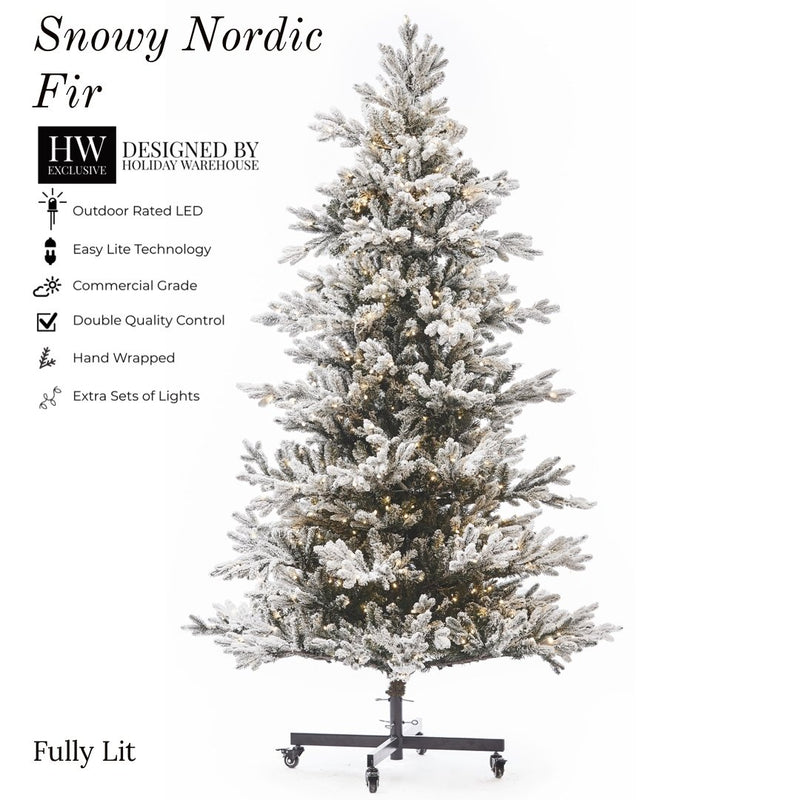 7.5ft Snowy Nordic Fir Tree w/ WW LED Lights - Holiday Warehouse