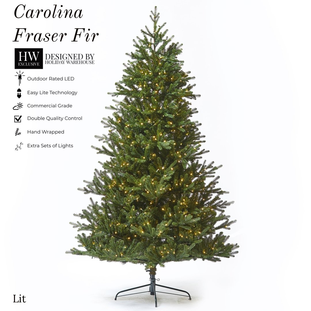 7.5ft x 57" Carolina Fraser Fir Tree w/ WW LED Lights - Holiday Warehouse