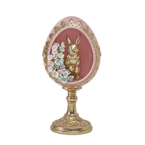 8" Pink Egg w/Gold Bunny - Holiday Warehouse