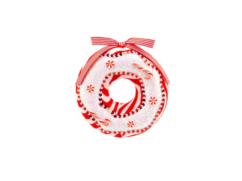 8" Red Peppermint Donut Ornament 3pc - Holiday Warehouse