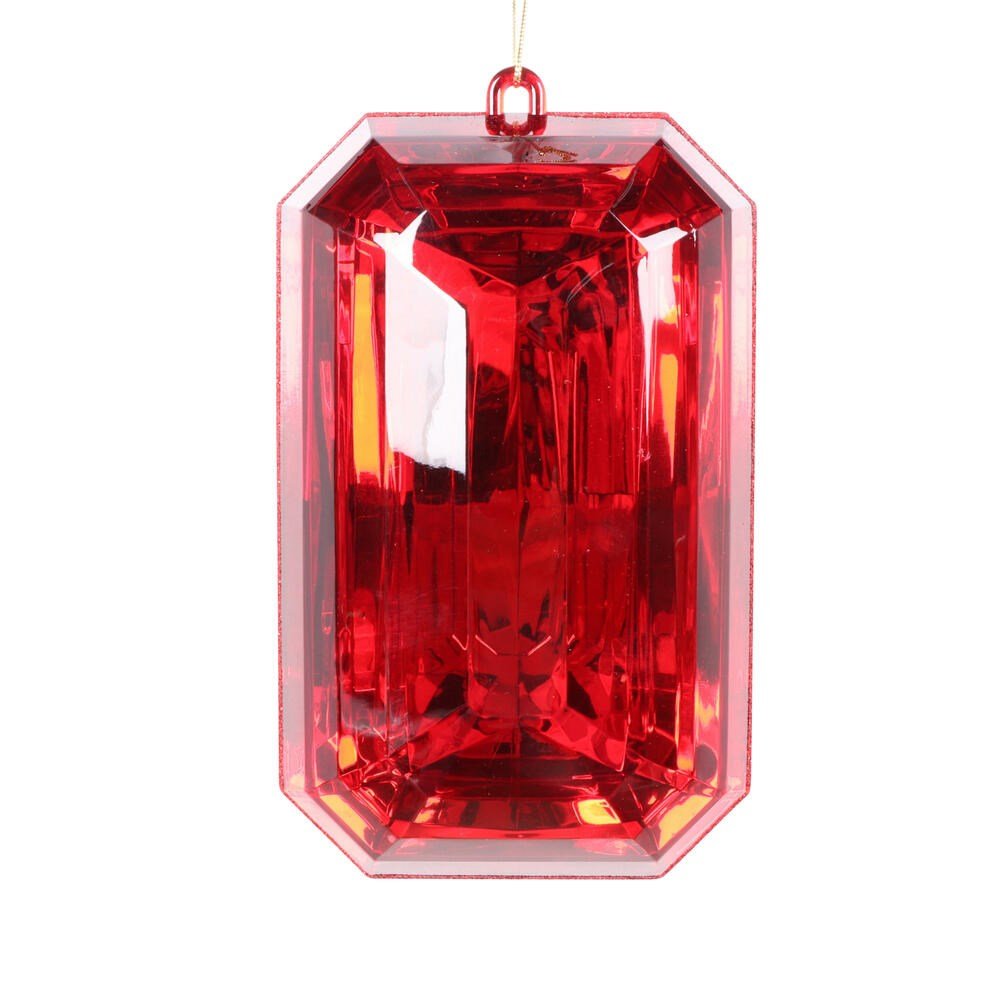 8" Red Rectangle Jewel Glitter Ornament - Holiday Warehouse