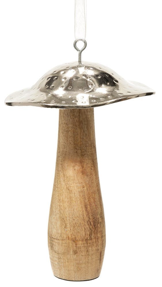 8" Silver Brown Mushroom Ornament - Holiday Warehouse