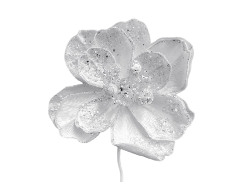 8"White Beaded Jewel Magnolia 8pc - Holiday Warehouse
