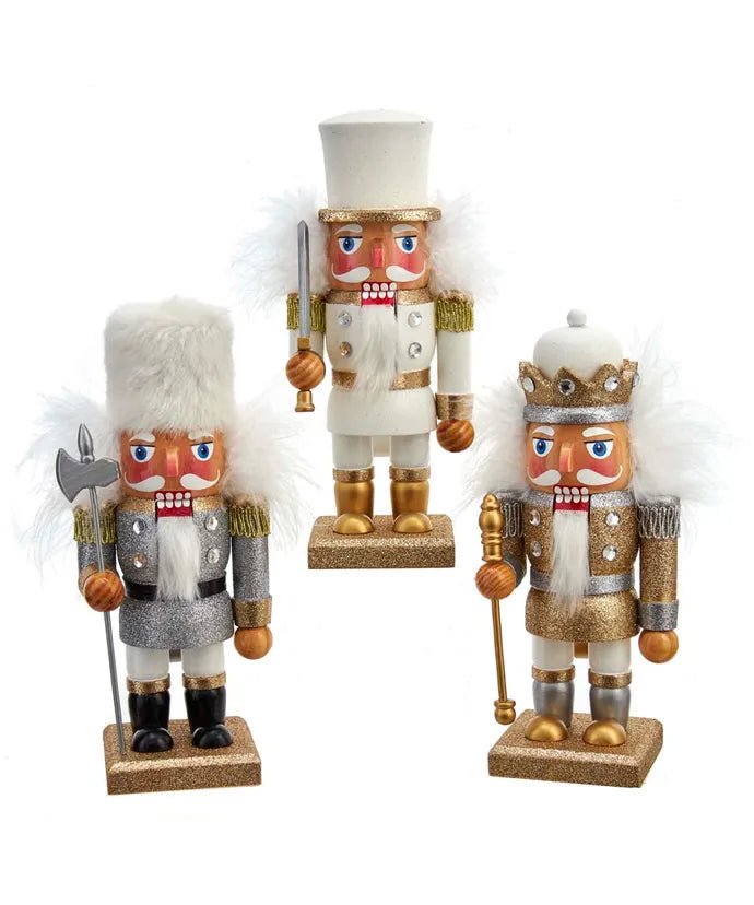 9" Hollywood Nutcrackers™ Gold/Silver/White Soldier Nutcracker - Holiday Warehouse