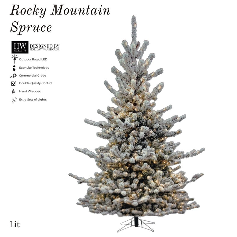 9' x 70" Snowy Rocky Mountain Spruce w/ LED Lights - Holiday Warehouse