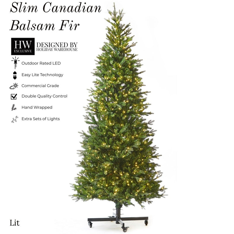 9ft Slim Canadian Balsam Fir Tree w/ WW LED Lights - Holiday Warehouse