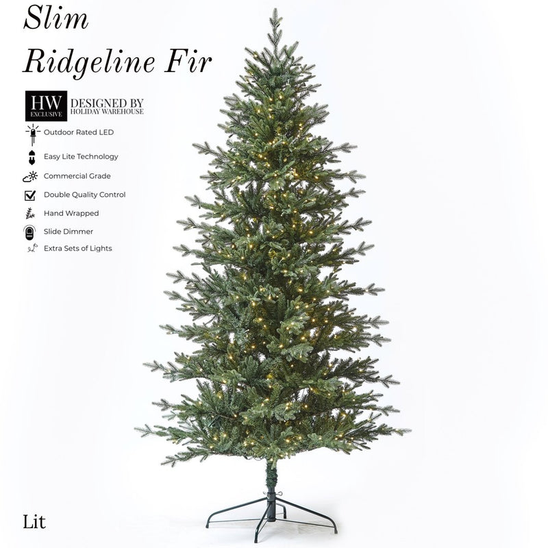 9ft Slim Ridgeline Fir Tree w/ WW LED Lights - Holiday Warehouse