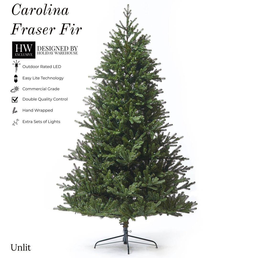 9ft x 65" Carolina Fraser Fir Tree w/ WW LED Lights - Holiday Warehouse