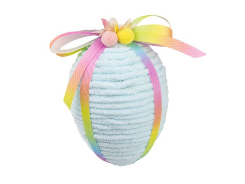 6.5” Blue Yarn Hanging Egg with Bow