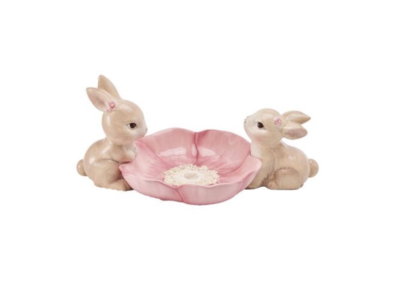 12"H Bunny Couple with Pink Bowl