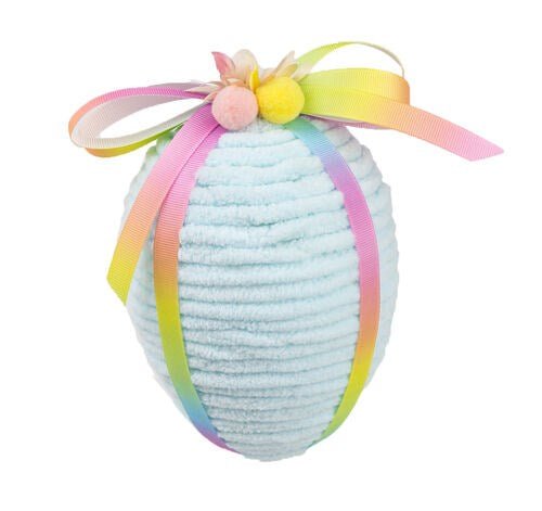 Blue Yarn Hanging Egg with Bow - Holiday Warehouse