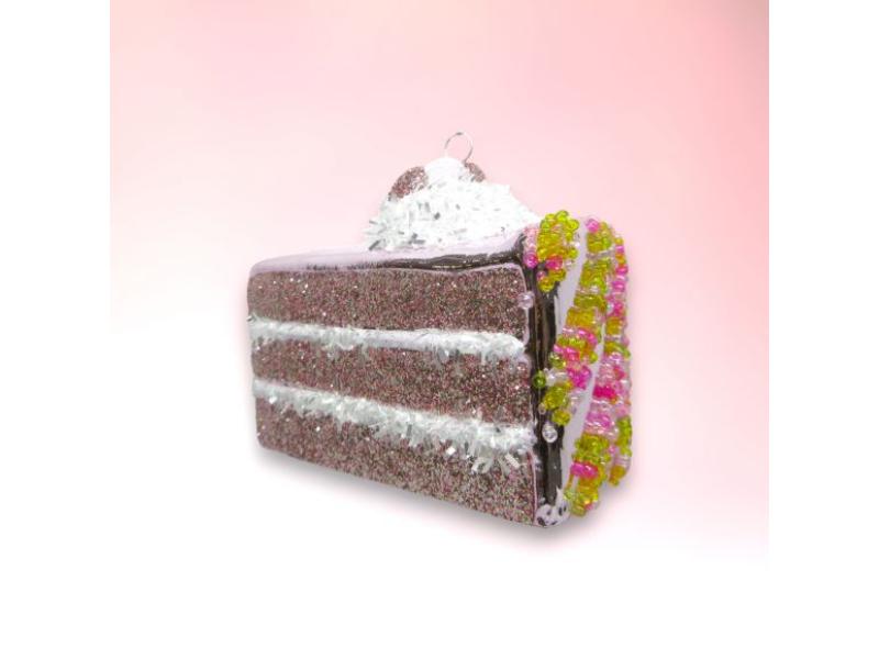 Choc Cake w/Pink Icing Cake Slice Ornaments 6pc - Holiday Warehouse