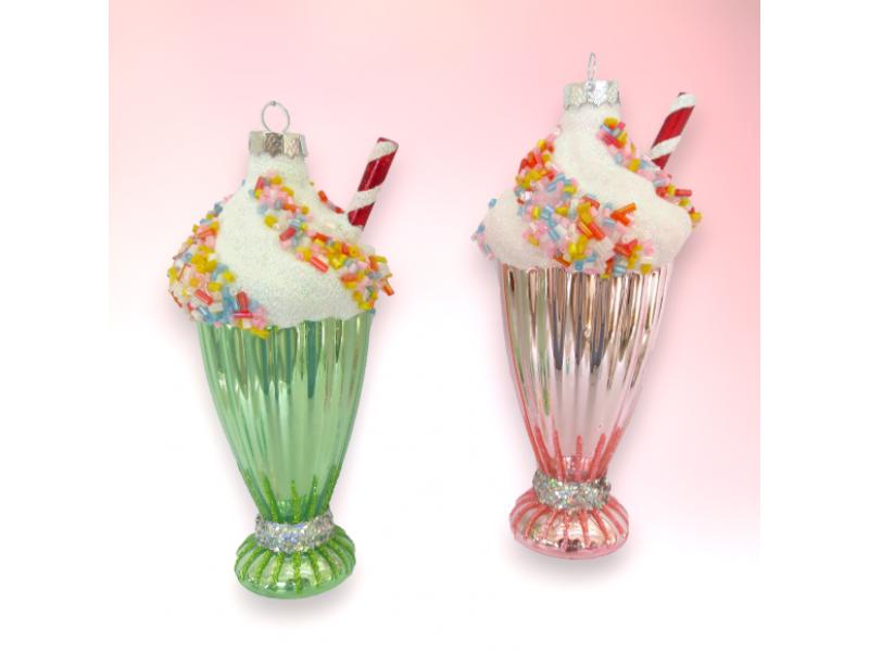 Green & Pink Milkshake Ornaments 4pc - Holiday Warehouse