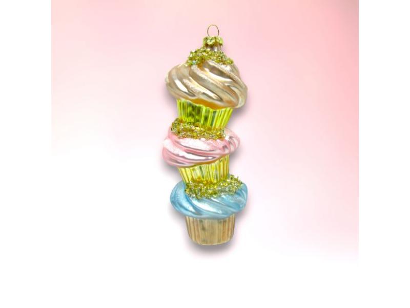 Pastel Stacked Cupcake Ornaments 3pc - Holiday Warehouse