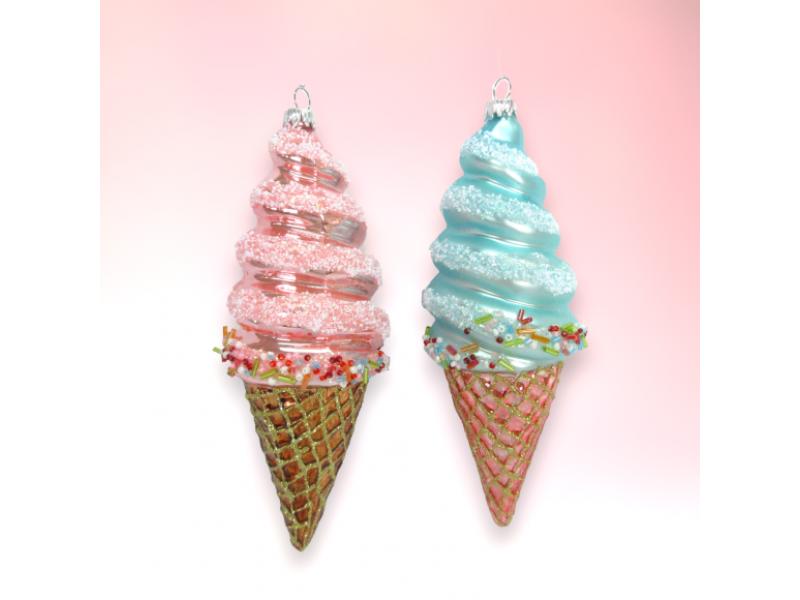 Pink & Blue Ice Cream Cone Ornaments 4pc - Holiday Warehouse