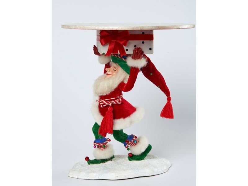 Short Santa Elf Holding Tray 13.8" - Holiday Warehouse