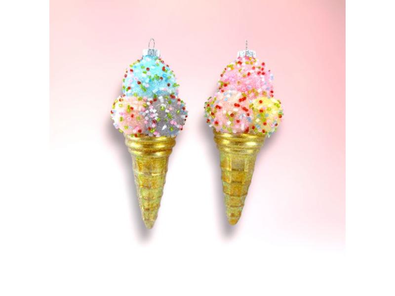 Triple Scoop Cone Ornaments 2pc - Holiday Warehouse